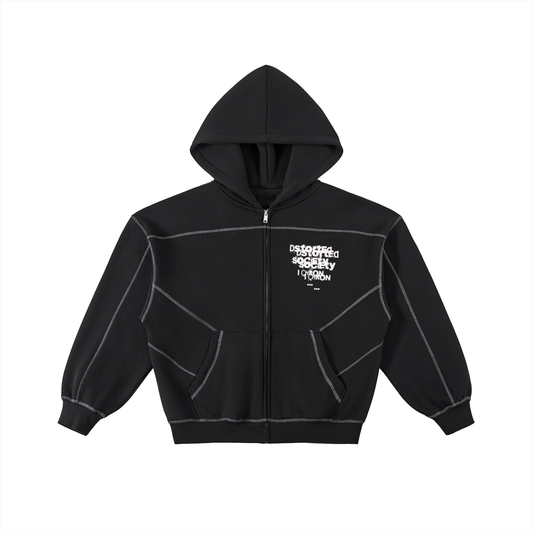 BLACK  BOXXY DSTORTED  ZIP-UP